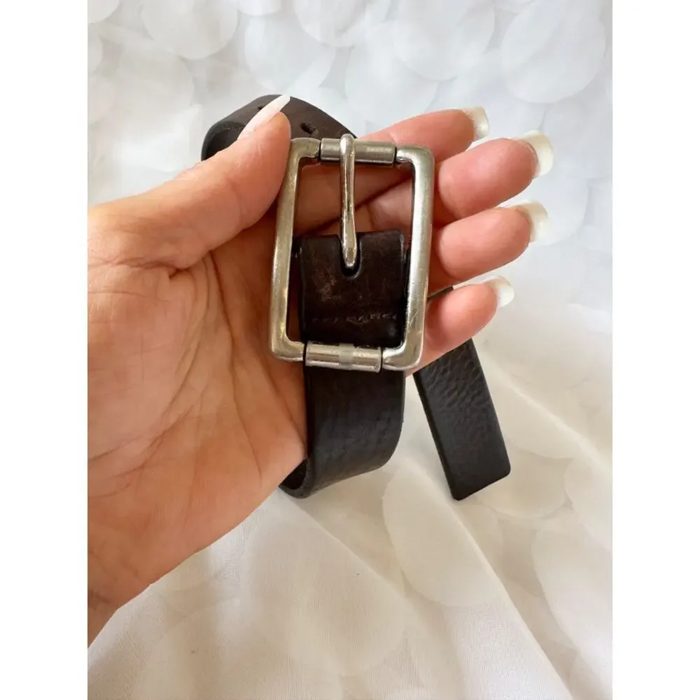 Vintage Brooks 346 Brown Genuine leather size 38 belt Chunky Solid Brass USA